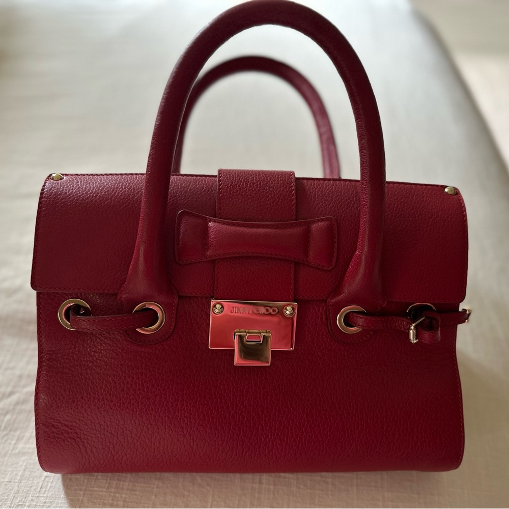 Authentic Jimmy Choo Red Leather Purse with Gold Clasp